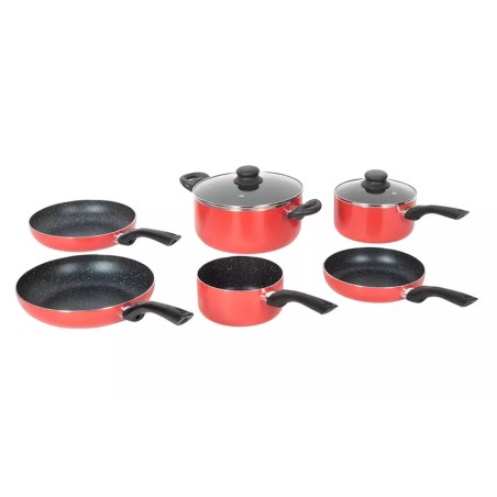 Laguiole 6-delni set crvenog posuđa outlet sa tiganjima 20 i 28 cm i šerpom 24 cm indukcija