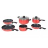 Laguiole 6-delni set crvenog posuđa outlet sa tiganjima 20 i 28 cm i šerpom 24 cm indukcija