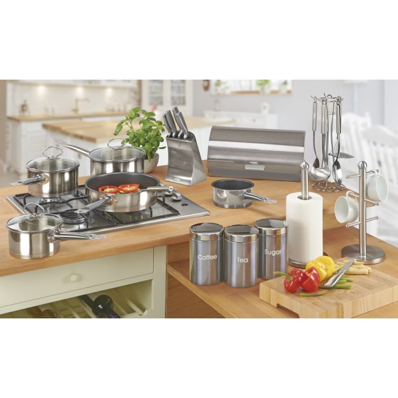 Cooks Professional 24-delni srebrni set za kuhinju šerpe noževi kutija za hleb i držači