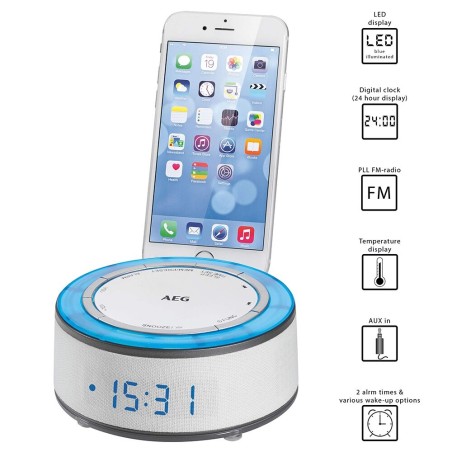 AEG MRC 4151 beli digitalni radio sat sa prikazom temperature i promenljivim LED noćnim svetlom