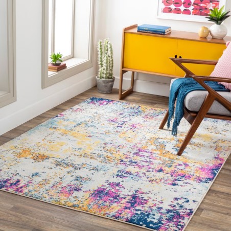 Moderan apstraktni višebojni Surya tepih dimenzija 160x220 cm sa vibrantnim narandžastim, plavim i ružičastim tonovima