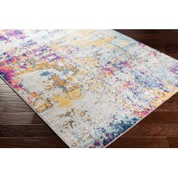 Moderan apstraktni višebojni Surya tepih dimenzija 160x220 cm sa vibrantnim narandžastim, plavim i ružičastim tonovima