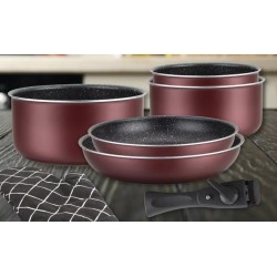 Herzberg HG-8053 bordo set posuđa 7 delova mermerni premaz uklonjiva ručka indukcija