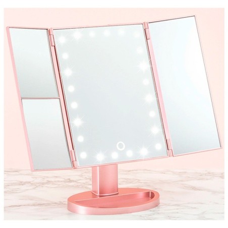 GloBrite roze trodelno ogledalo za šminkanje sa 24 LED svetla i uvećanjem