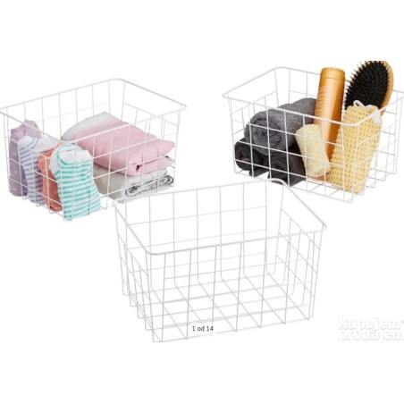 Set od 3 Žičane Metalne Korpe – Bela, 15.5x28x20cm | Outlet BGD