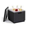 Grafit sivi Keter Ice Cube 3u1 baštenski stočić, frižider i tabure od plastike sa izgledom ratana i rupom na uglu poklopca