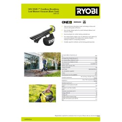 Ryobi OBV18 18 V ONE+ Brushless bežični duvač i usisivač lišća | Outlet BGD