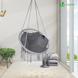 Siva VOUNOT Macrame viseća ljuljaška sa jastukom, bočnim džepom, resama i kompletom za kačenje