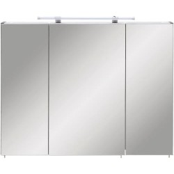 Sivi Schildmeyer Dorina LED kupatilski ormarić sa ogledalom 90x16x71 cm sa tri vrata i staklenim policama