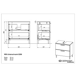 Beli Germania Arvada ormarić ispod lavaboa 60x60x35 cm sa metalnim ručkama i nogarima