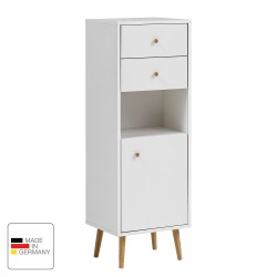 Beli Schildmeyer Jonte II ormarić za kupatilo 41x119x33 cm sa nogarima i ručkama od hrasta, outlet sa oštećenjem pri dnu
