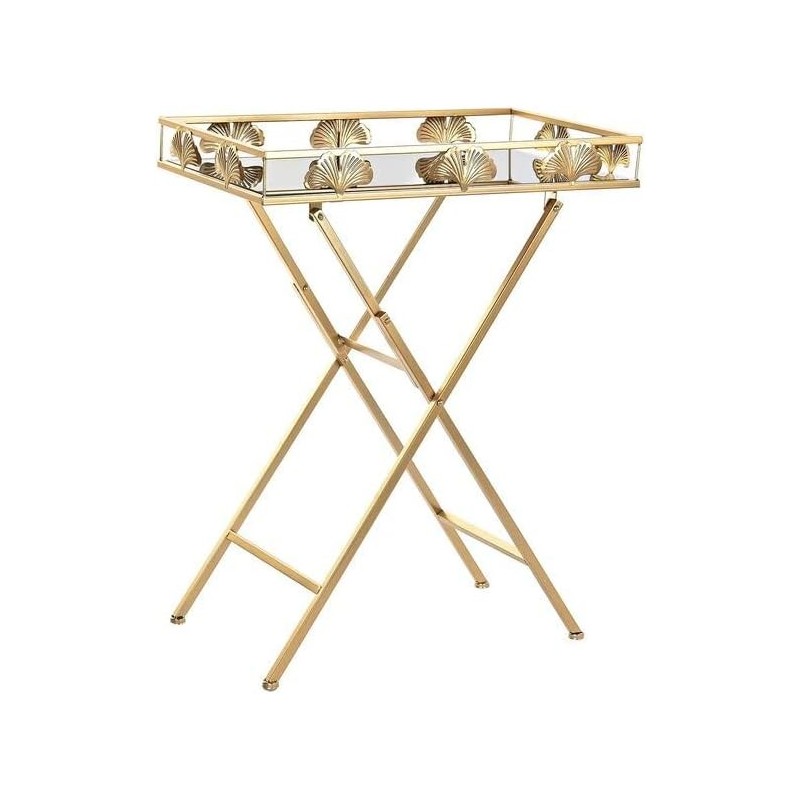 DKD Home Decor Crystal zlatni bočni stočić od metala i stakla sa tropskim dizajnom lista