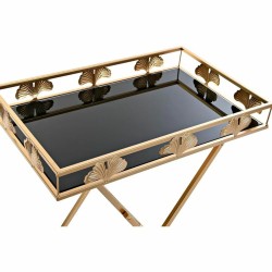 DKD Home Decor Crystal zlatni bočni stočić od metala i stakla sa tropskim dizajnom lista