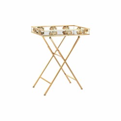 DKD Home Decor Crystal zlatni bočni stočić od metala i stakla sa tropskim dizajnom lista