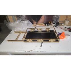 DKD Home Decor Crystal zlatni bočni stočić od metala i stakla sa tropskim dizajnom lista