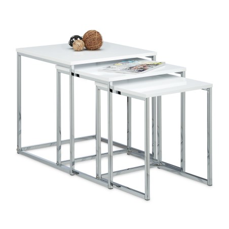 Relaxdays set od 3 klub stola, MDF/metal, bela | Outlet BGD