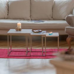 Relaxdays set od 3 klub stola, MDF/metal, bela | Outlet BGD