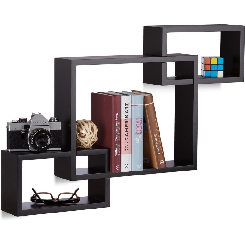 Relaxdays kockaste zidne police, MDF, crna, 48x70.5x10 cm | Outlet BGD