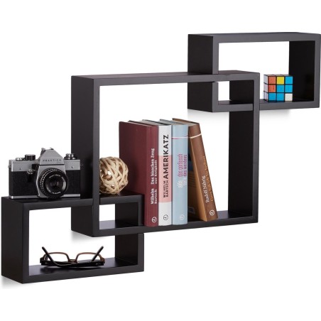 Relaxdays kockaste zidne police, MDF, crna, 48x70.5x10 cm | Outlet BGD