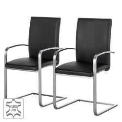 Fredriks Modern Living Augusta I set od dve crne stolice od prave kože sa rukonaslonima i izgrebanim metalnim ramom