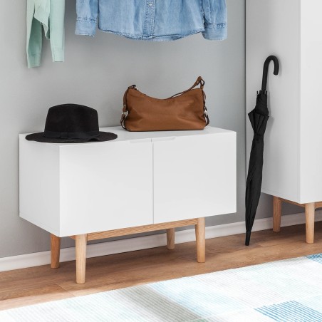 Lindholm cipelarnik/klupa, bela,nogari hrast masiv, 75x52x35 cm | Outlet BGD