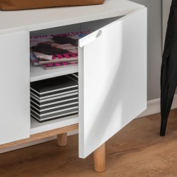 Lindholm cipelarnik/klupa, bela,nogari hrast masiv, 75x52x35 cm | Outlet BGD