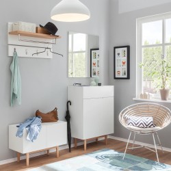 Lindholm cipelarnik/klupa, bela,nogari hrast masiv, 75x52x35 cm | Outlet BGD