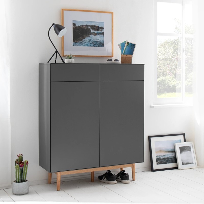Lindholm komoda/cipelarnik, siva, MDF/hrast, 110x131.5x38cm | Outlet BGD