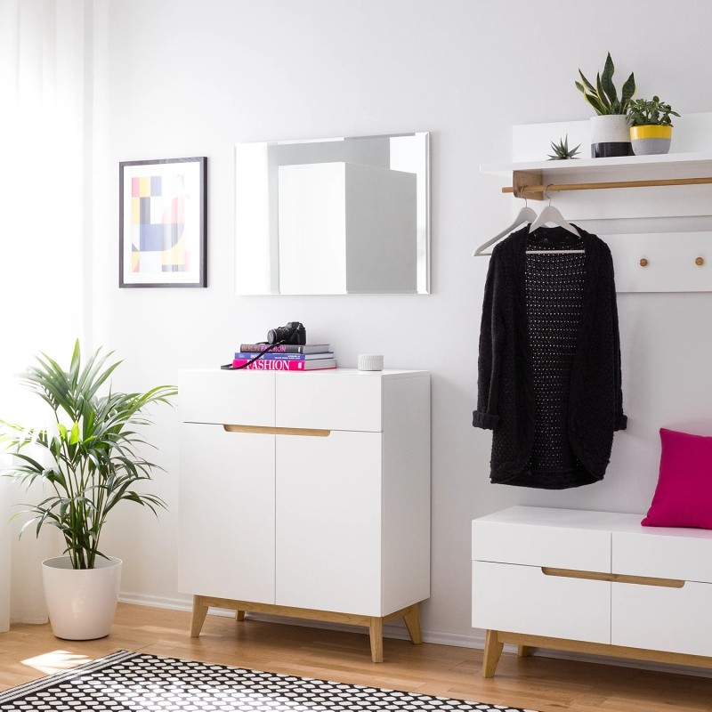 Tenabo komoda/cipelarnik, hrast masiv/MDF, bela, 85x101x40cm | Outlet BGD