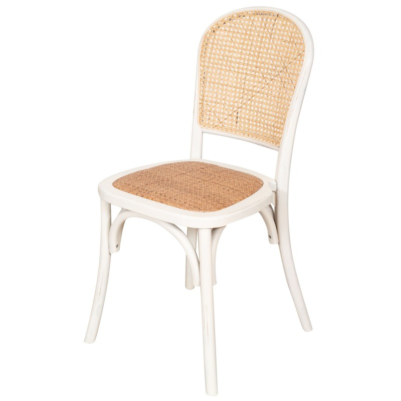 Biscottini bela Thonet stolica od masiva jasena sa pletenim ratan sedištem u vintage bistro stilu