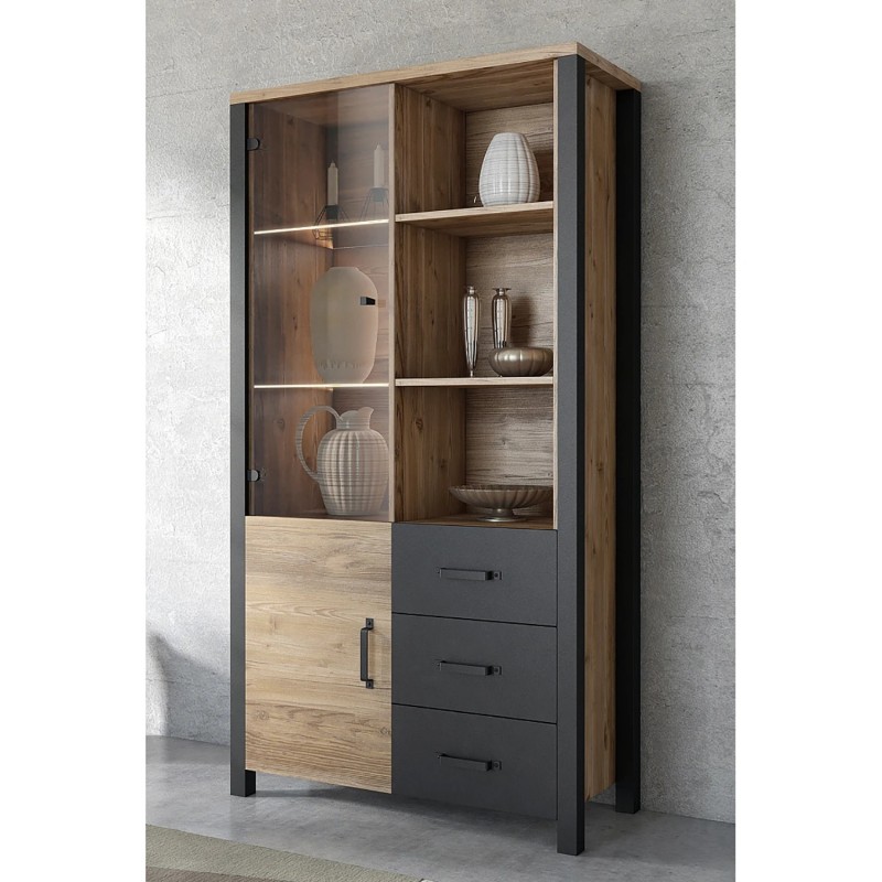RedLiving Velleron vitrina, dekor smreke/mat crna, 101x191x43cm | Outlet BGD