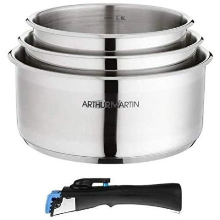 Arthur Martin set kaserola 3 kom + uklonjiva ručka – inox, indukcija, 16/18/20 cm