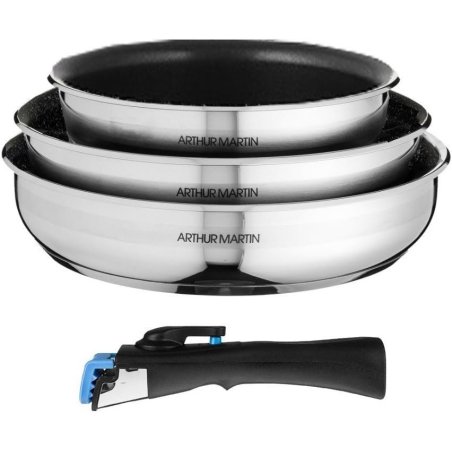 Arthur Martin set 3 inox tiganja 20 24 28 cm sa nelepljivom oblogom i uklonjivom ručkom