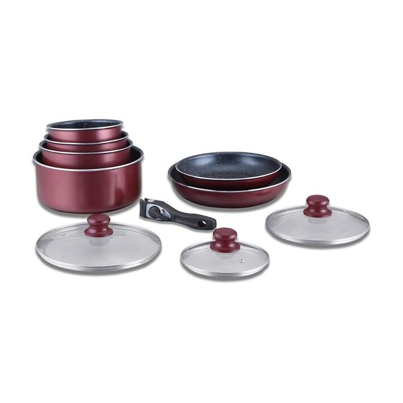 Herzberg HG-5000 bordo set posuđa 10 delova mermerni premaz otporan na grebanje