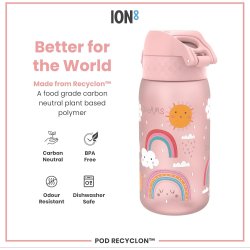 ION8 Dečija Boca za Vodu 350ml – Nepropusna, BPA Free, Flip Poklopac, Roze Duge, Nagrade