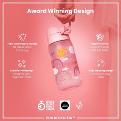 ION8 Dečija Boca za Vodu 350ml – Nepropusna, BPA Free, Flip Poklopac, Roze Duge, Nagrade