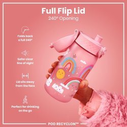 ION8 Dečija Boca za Vodu 350ml – Nepropusna, BPA Free, Flip Poklopac, Roze Duge, Nagrade