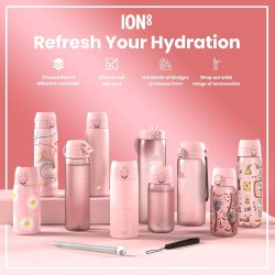 ION8 Dečija Boca za Vodu 350ml – Nepropusna, BPA Free, Flip Poklopac, Roze Duge, Nagrade