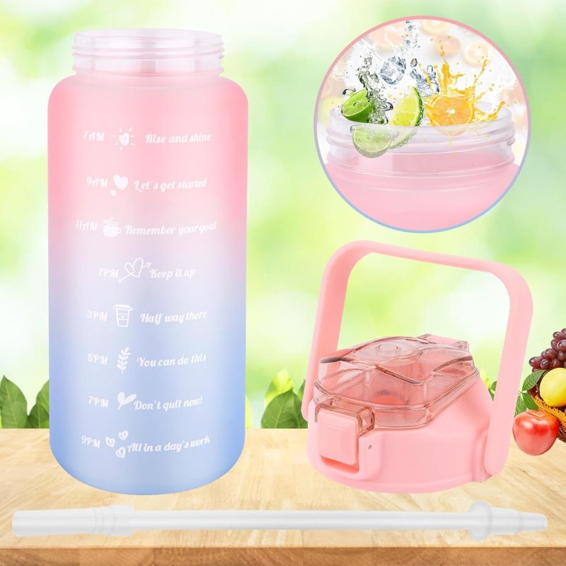 MXTIMWAN Sportska Boca 2L sa Slamkom – BPA Free, Motivacioni Natpisi, Vremenska Skala, Pink Plava