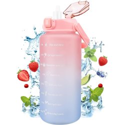 MXTIMWAN Sportska Boca 2L sa Slamkom – BPA Free, Motivacioni Natpisi, Vremenska Skala, Pink Plava