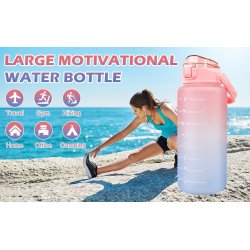 MXTIMWAN Sportska Boca 2L sa Slamkom – BPA Free, Motivacioni Natpisi, Vremenska Skala, Pink Plava