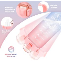 MXTIMWAN Sportska Boca 2L sa Slamkom – BPA Free, Motivacioni Natpisi, Vremenska Skala, Pink Plava