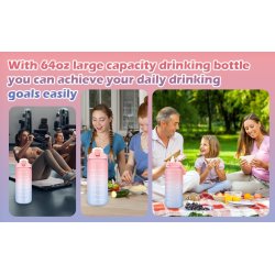 MXTIMWAN Sportska Boca 2L sa Slamkom – BPA Free, Motivacioni Natpisi, Vremenska Skala, Pink Plava