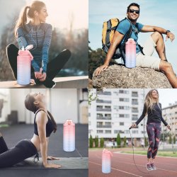 MXTIMWAN Sportska Boca 2L sa Slamkom – BPA Free, Motivacioni Natpisi, Vremenska Skala, Pink Plava