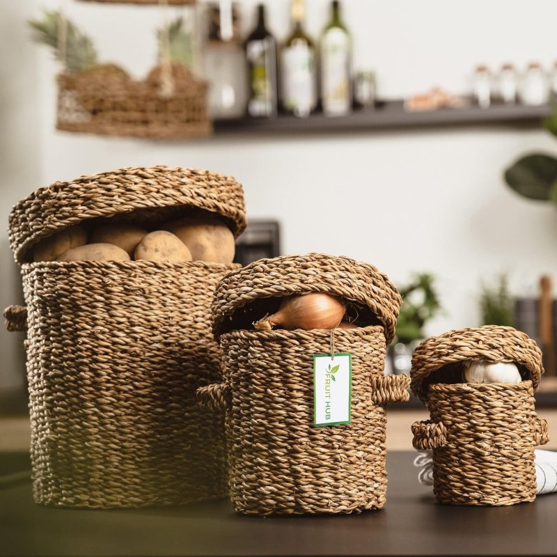 Fruit Hub pletene korpe od morske trave za čuvanje povrća set 3 komada