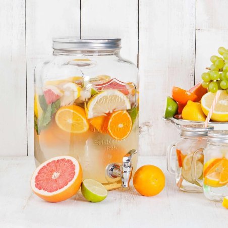 HOME DECO FACTORY Saveur et Dégustation Stakleni Dispenser 8L sa Slavinom – Retro, Metalni Poklopac