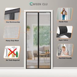 Crna magnetna mreža za vrata dimenzija 120 x 240 cm sa čičak trakom i centralnim magnetnim zatvaranjem