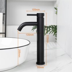 Ibergrif visoka mat crna baterija za lavabo sa fleksibilnim crevima i montažnim priborom