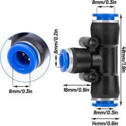 Set od 19 brzih pneumatskih push-in T-konektora redukcija 8mm na 6mm