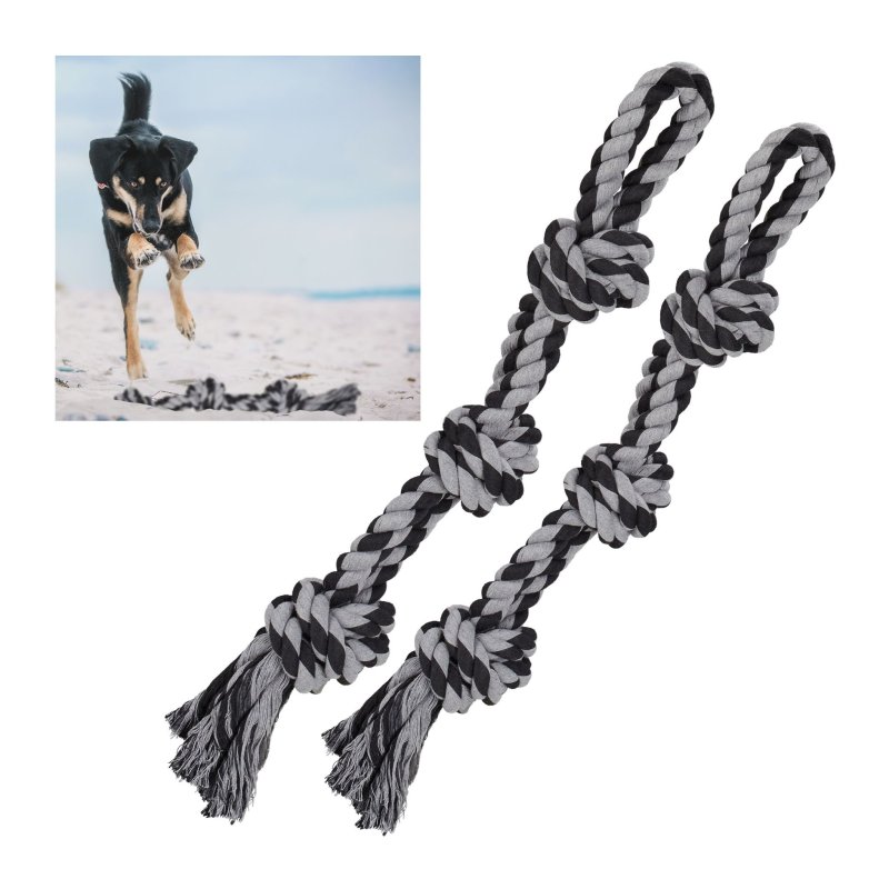 Set od dva crno-siva Relaxdays konopca za pse dužine 70 cm sa čvorovima i petljom za povlačenje